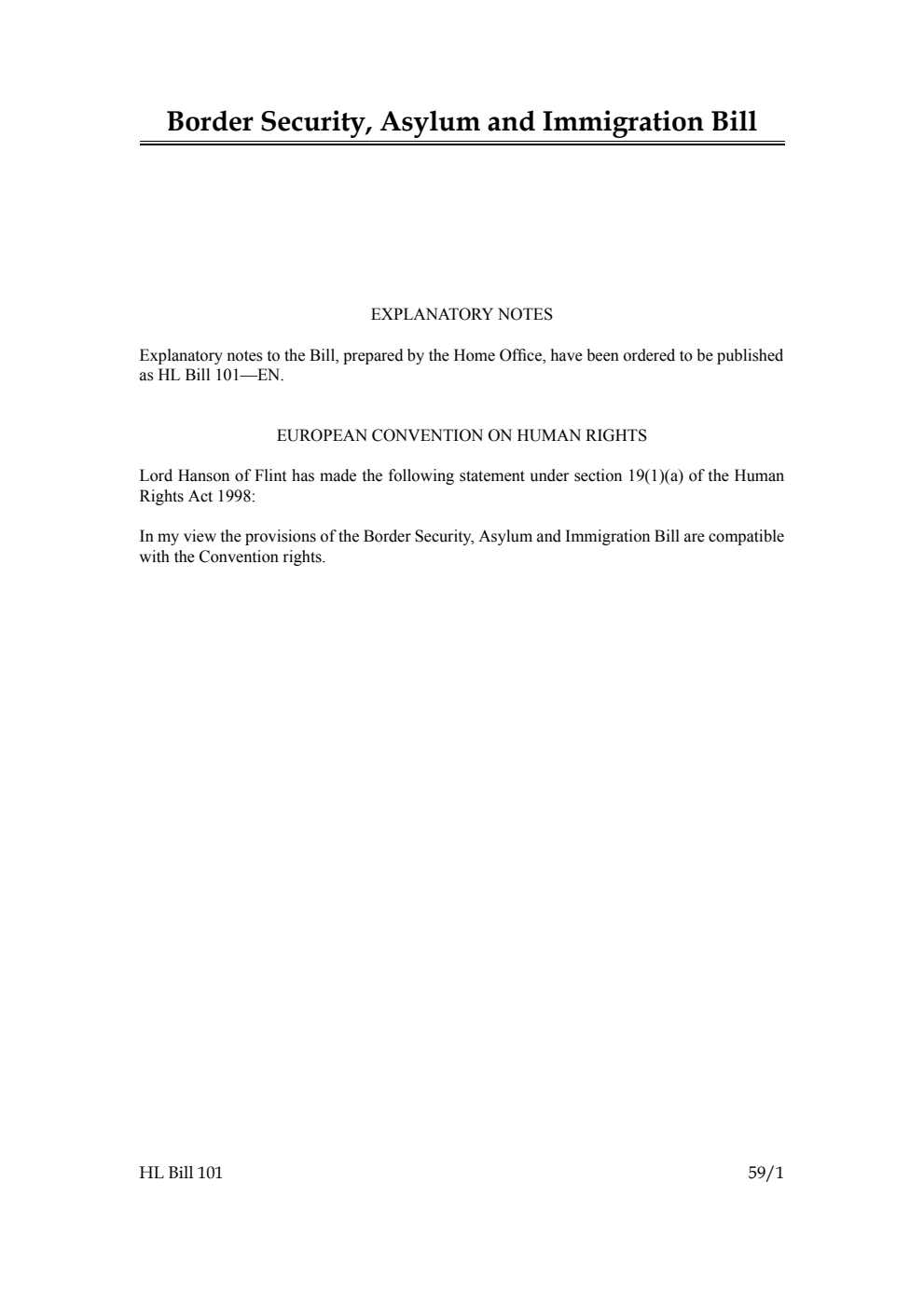 Border Security, Asylum and Immigration Bill [as brought from the Commons]