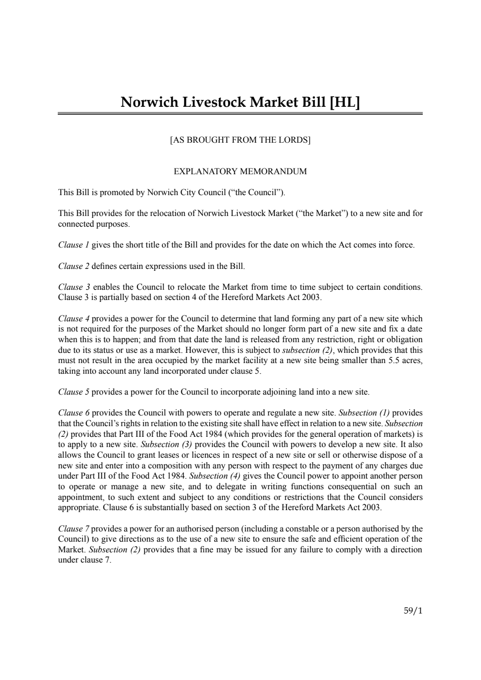 Norwich Livestock Market Bill [as brought from the Lords]