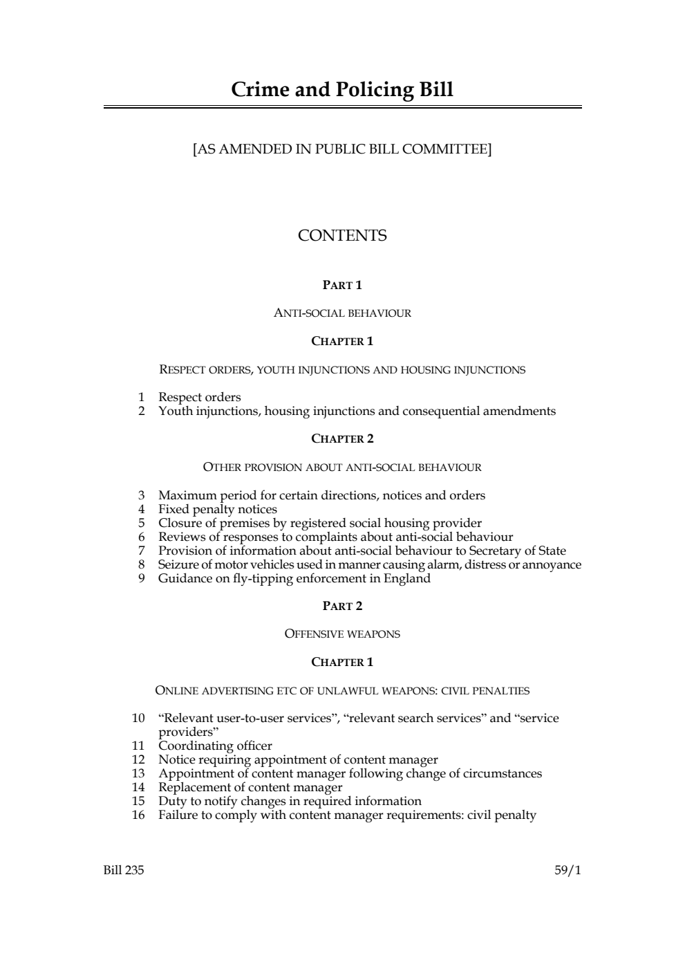 Crime and Policing Bill [as amended in Public Bill Committee]