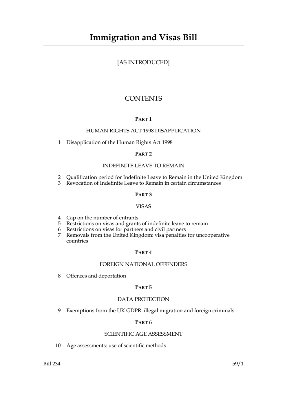 Immigration and Visas Bill