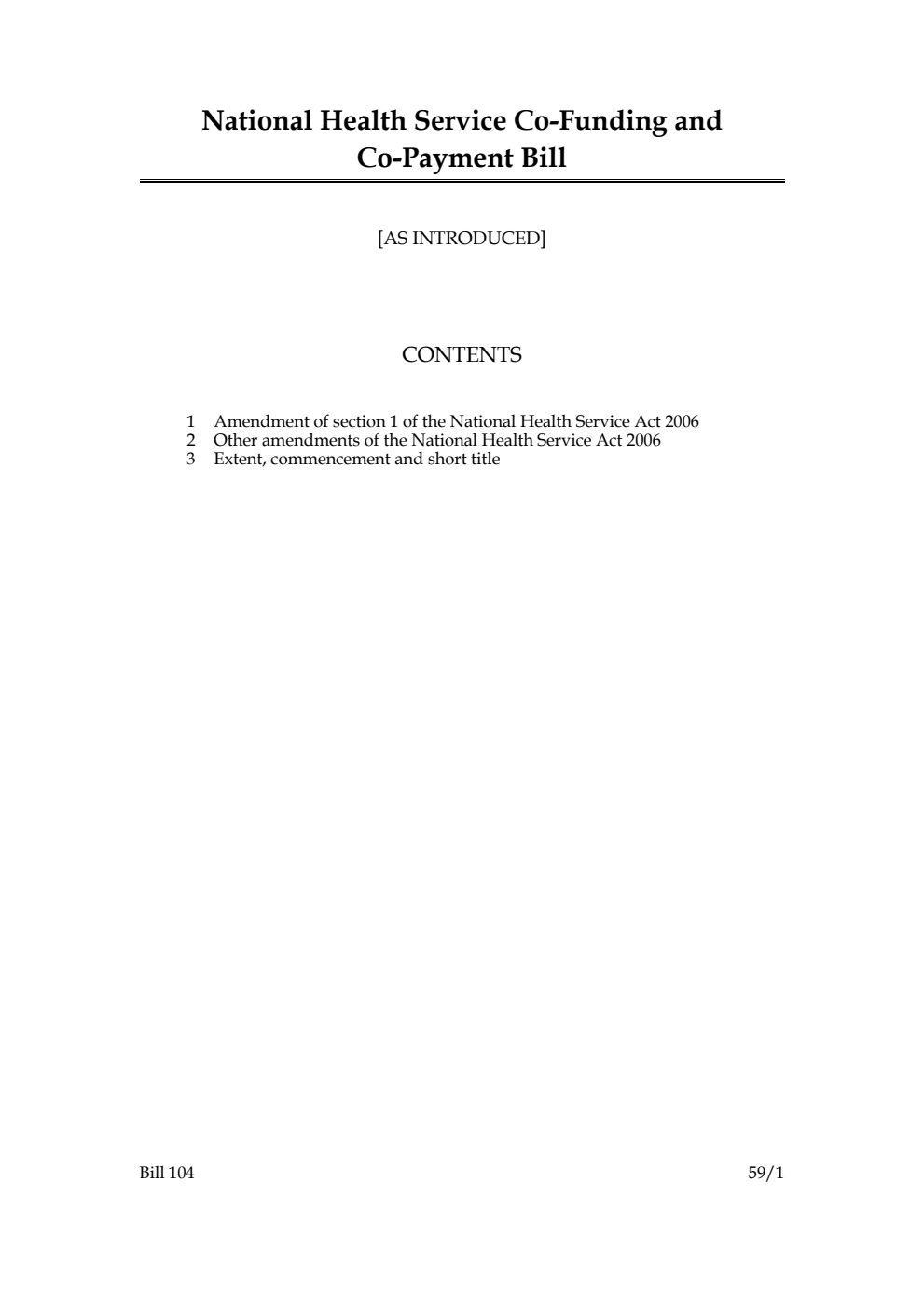 National Health Service Co-Funding and Co-Payment Bill