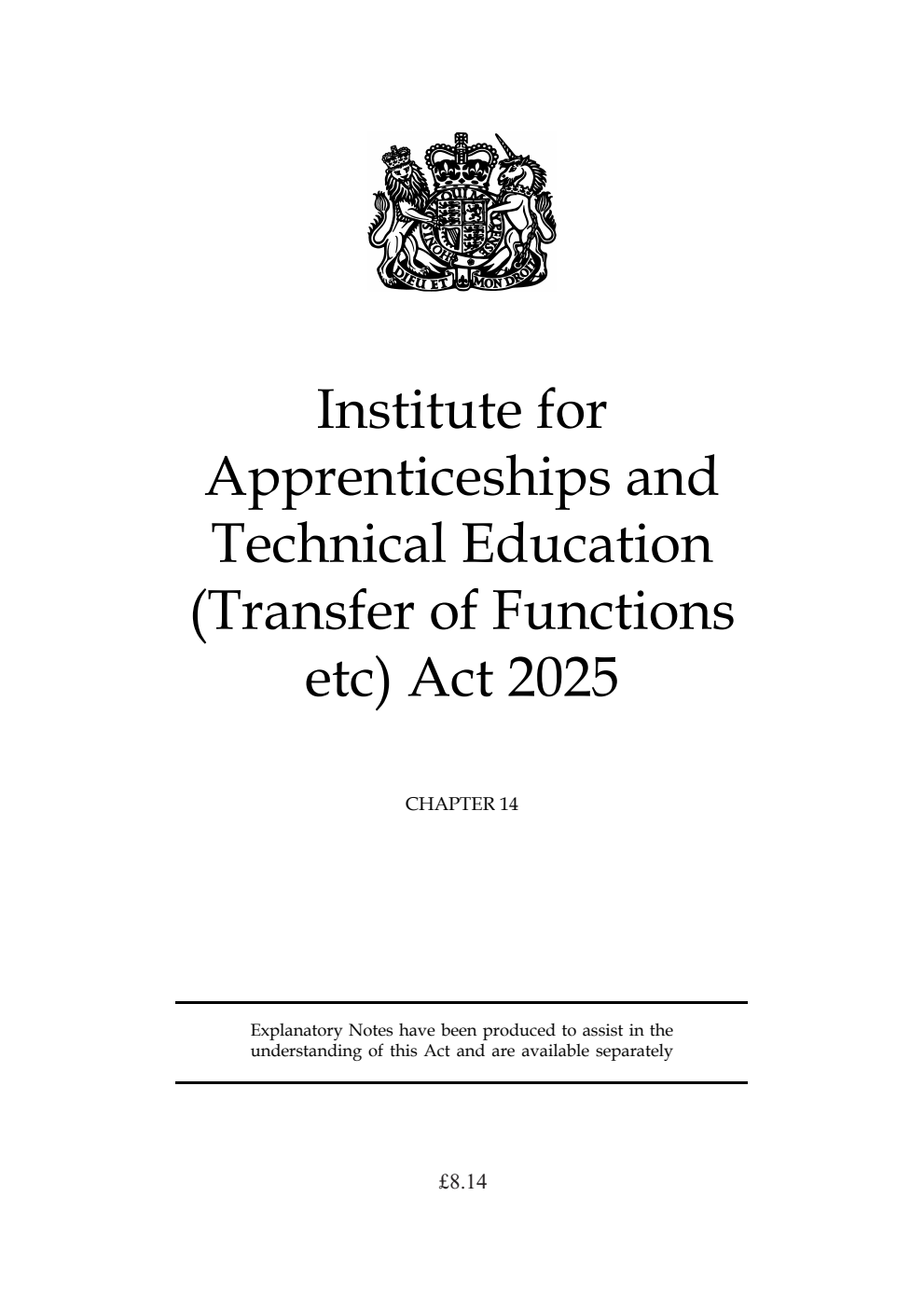 Institute for Apprenticeships and Technical Education (Transfer of Functions etc) Act 2025: Chapter 14