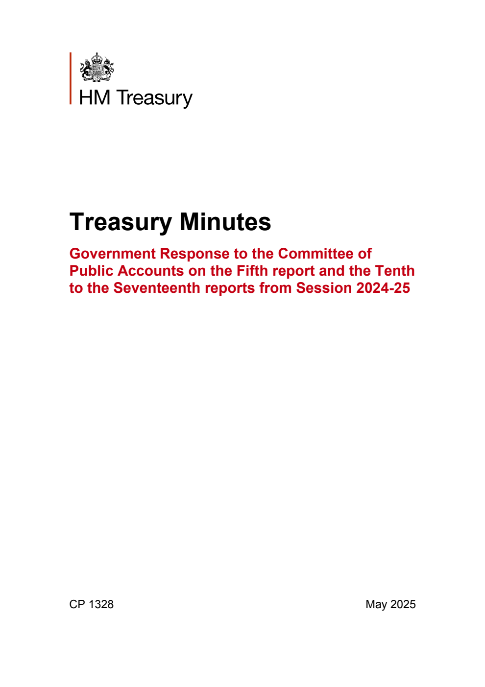 Treasury Minutes Government Response to the Committee of Public Accounts on the Fifth report and the Tenth to the Seventeenth reports from Session 2024-25