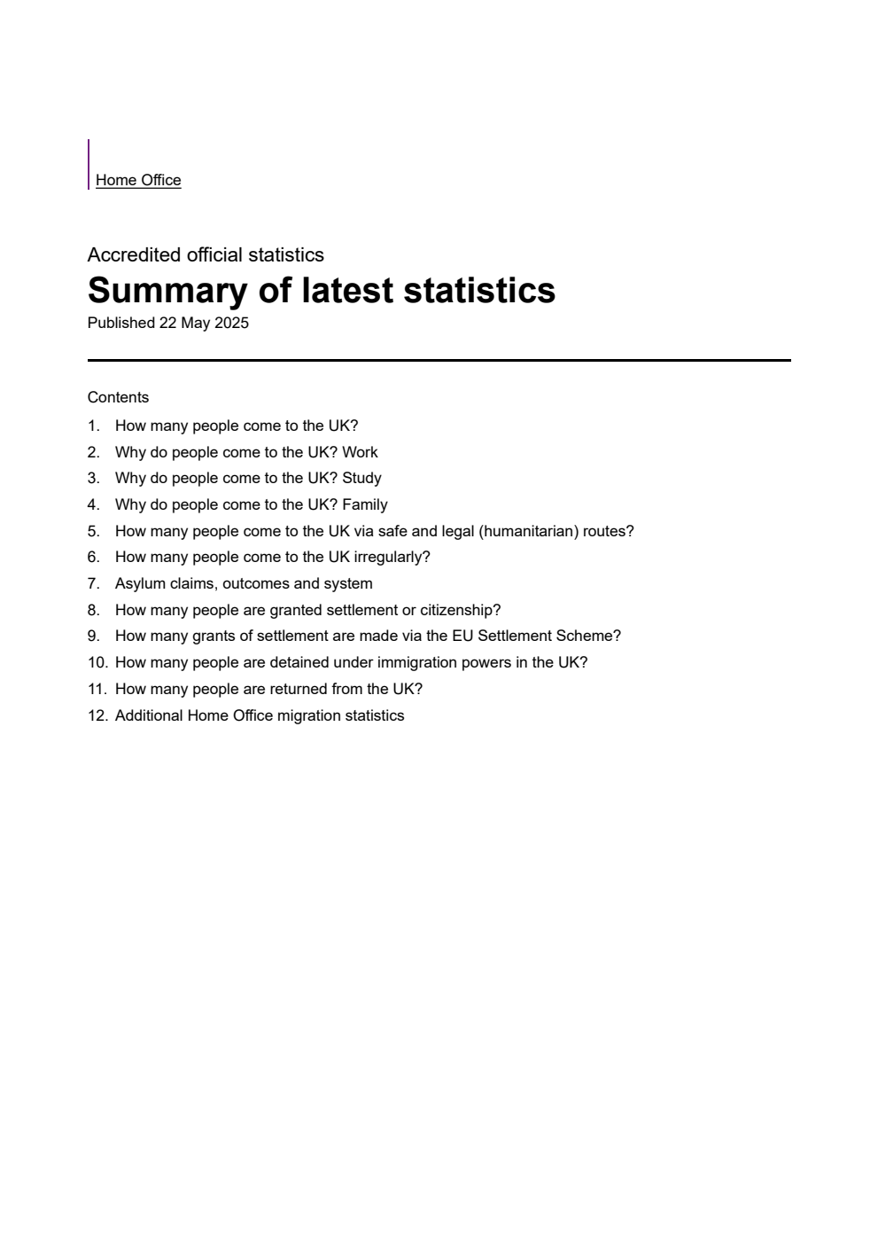 Home Office Research Report Immigration system statistics, year ending March 2025