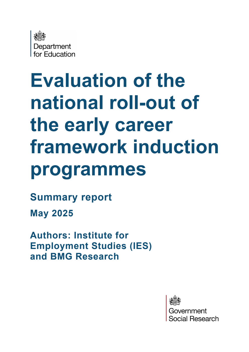 DFE-RR1522 Evaluation of the national roll-out of the early career framework induction programmes. Summary report. May 2025
