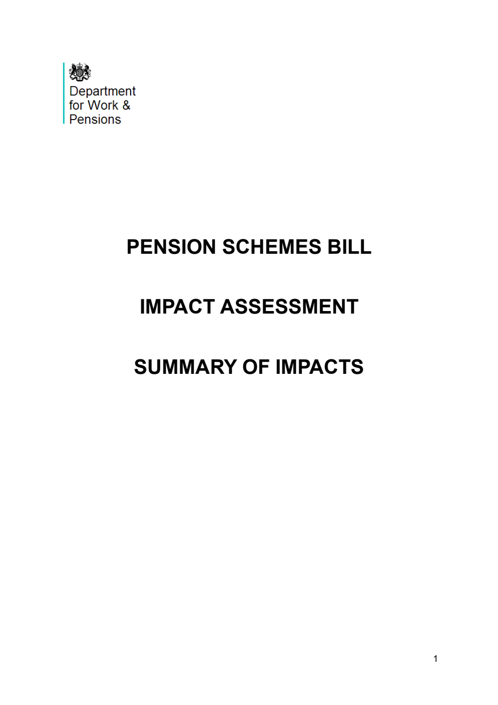 Pension Schemes Bill Impact Assessment