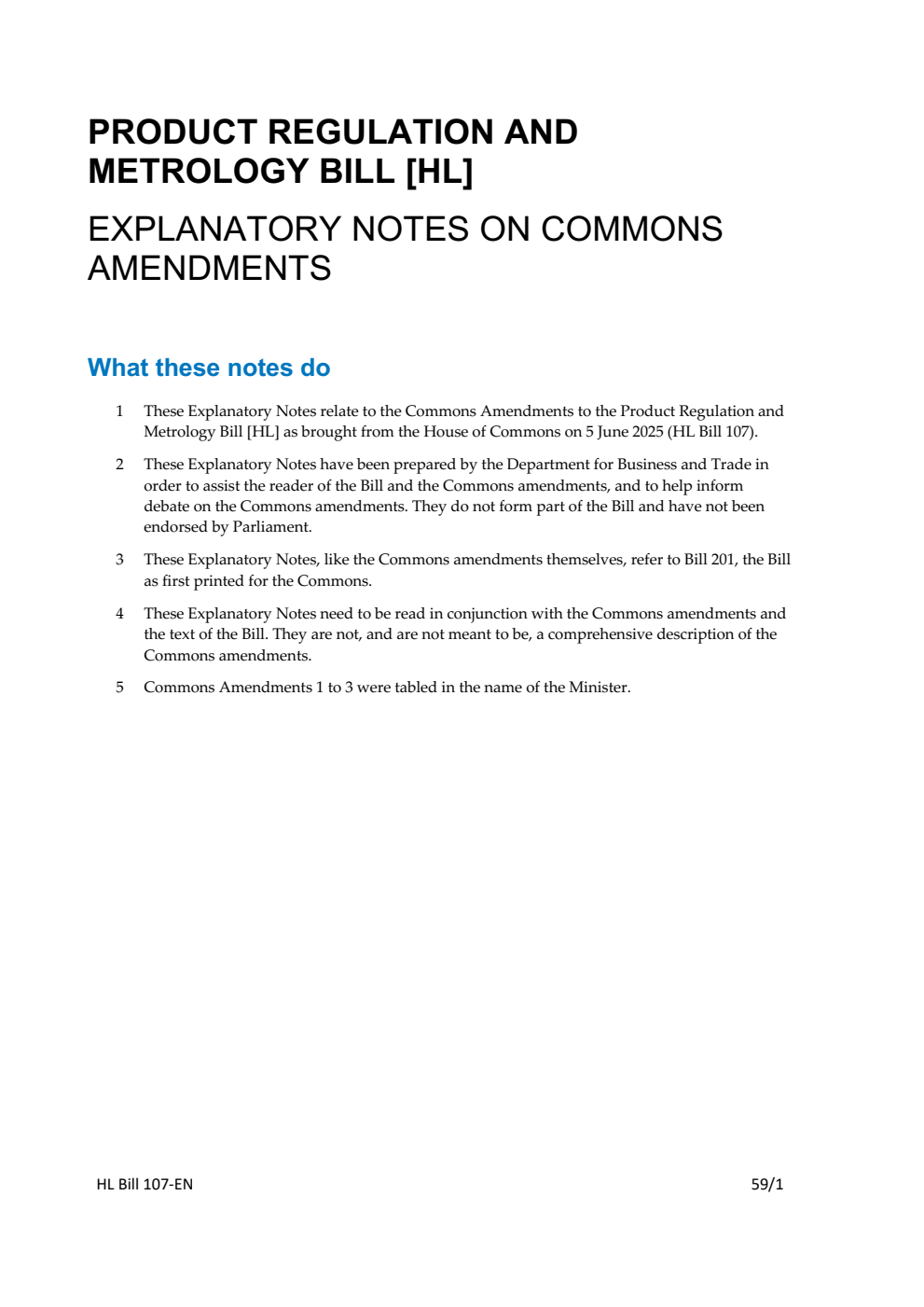 Product Regulation and Metrology Bill Explanatory Notes on Commons amendments