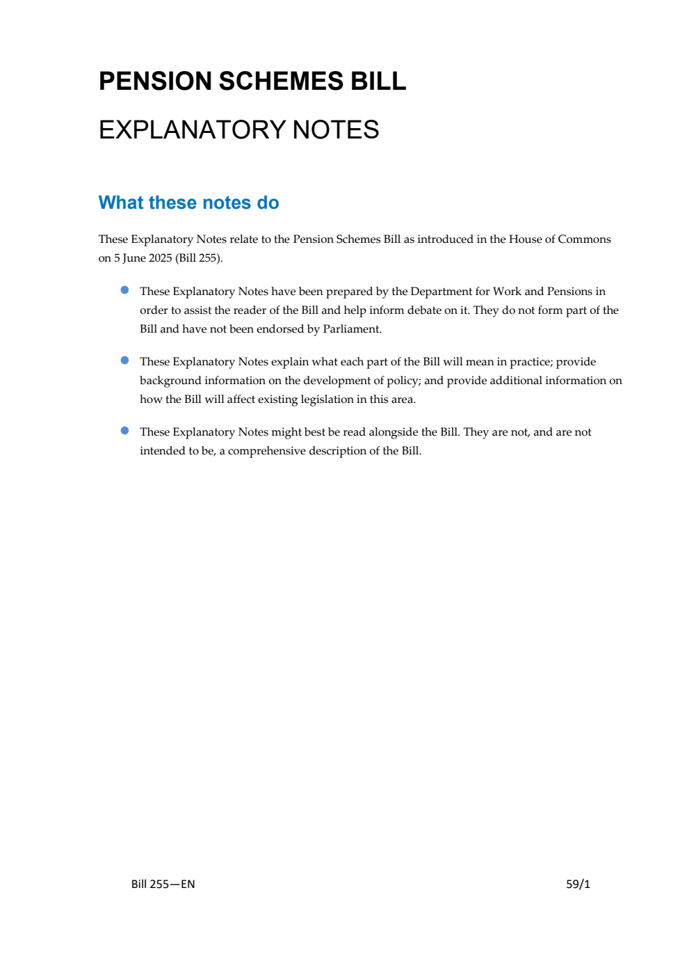 Pension Schemes Bill Explanatory Notes
