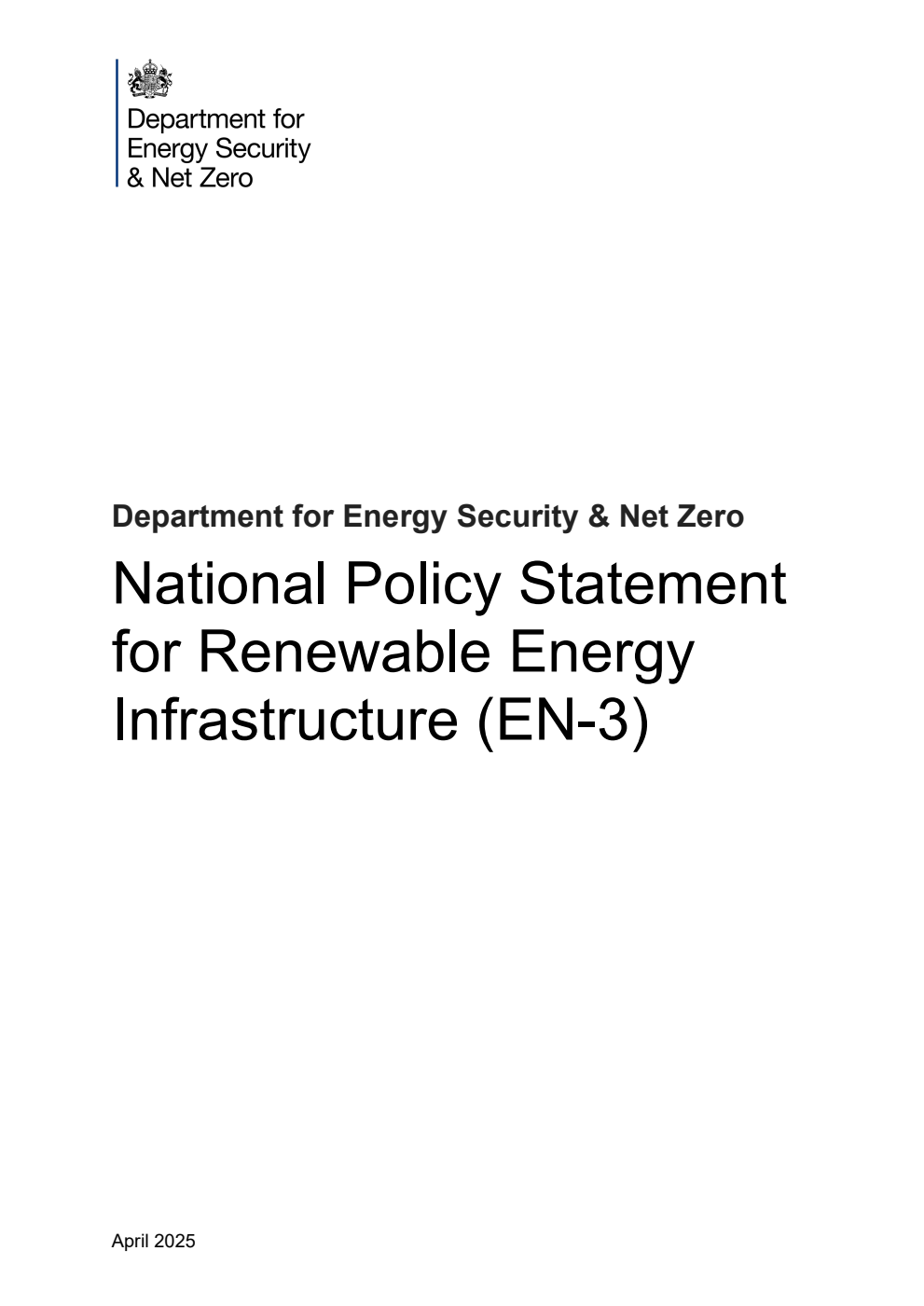 Draft National Policy Statement for Renewable Energy Infrastructure (EN-3). April 2025