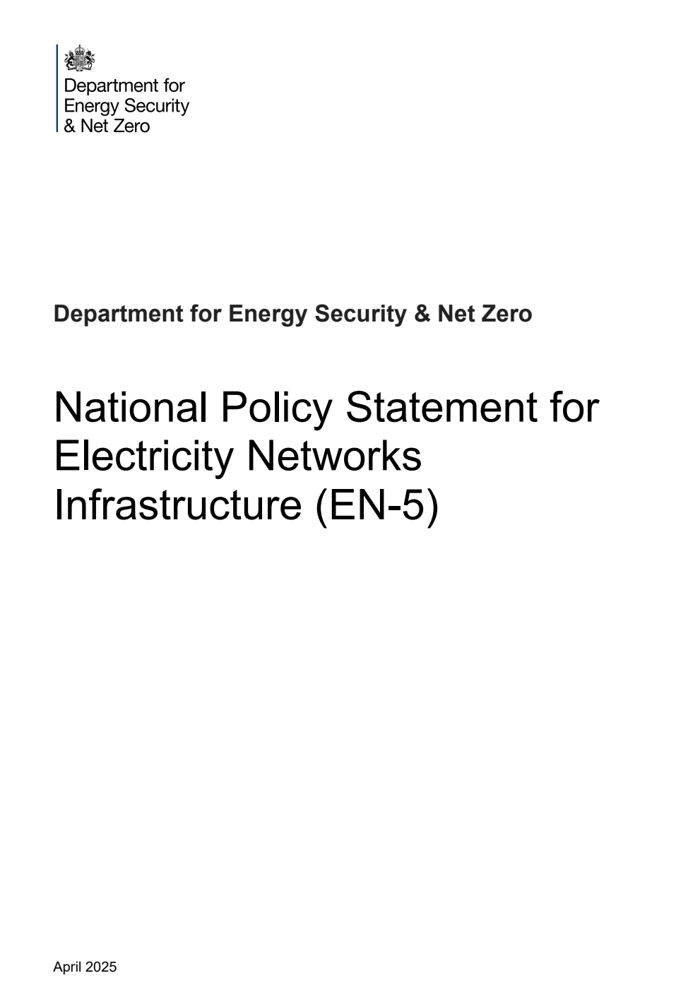 Draft National Policy Statement for Electricity Networks Infrastructure (EN-5). April 2025