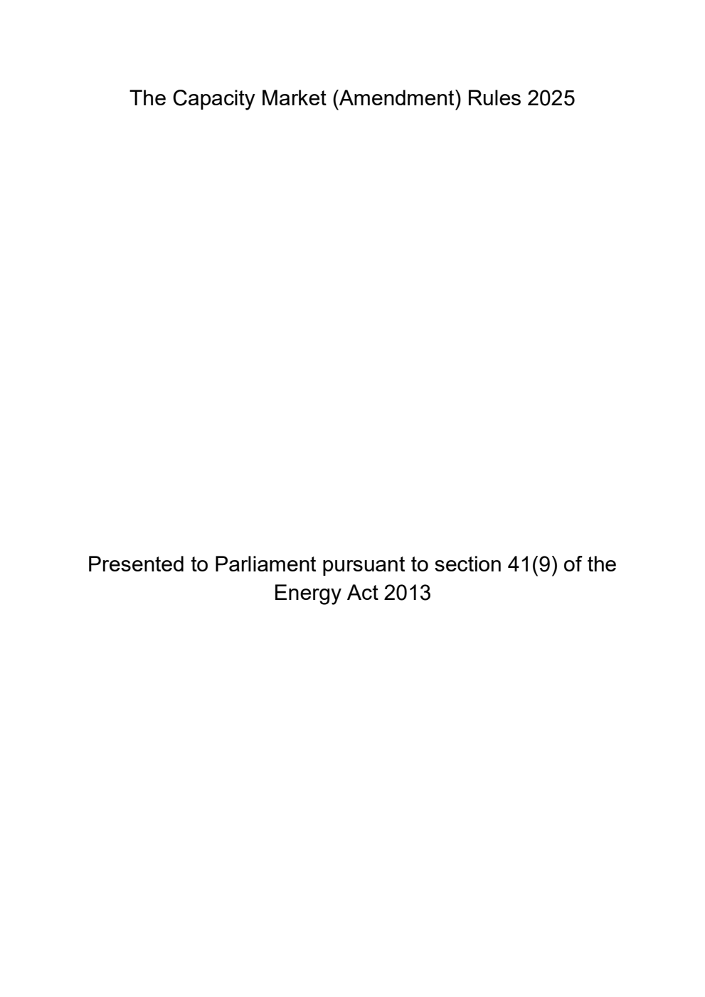 The Capacity Market (Amendment) Rules 2025