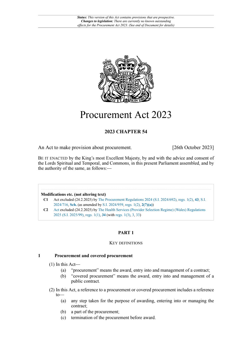Procurement Act 2023: Chapter 54. Revised 05 March 2025
