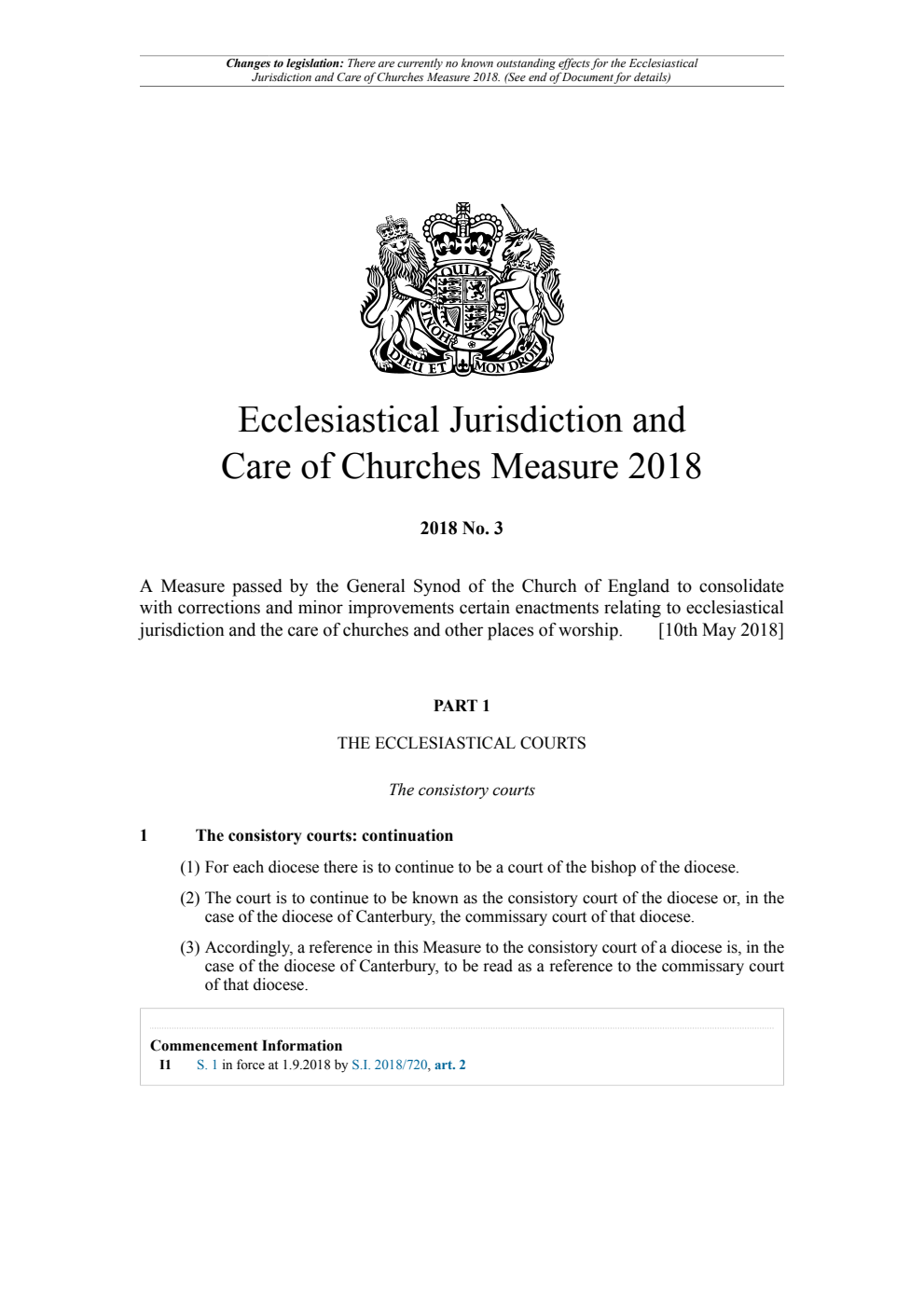 Ecclesiastical Jurisdiction and Care of Churches Measure 2018 No.3. Revised 18 June 2024