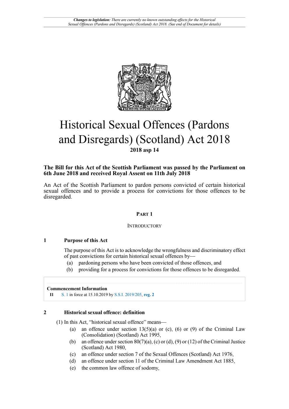Historical Sexual Offences (Pardons and Disregards) (Scotland) Act 2018. Revised 04 May 2024