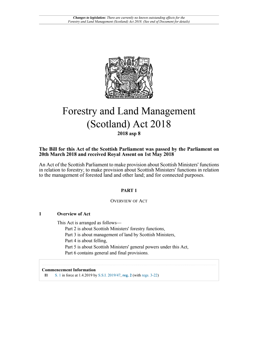 Forestry and Land Management (Scotland) Act 2018. Revised 04 May 2024