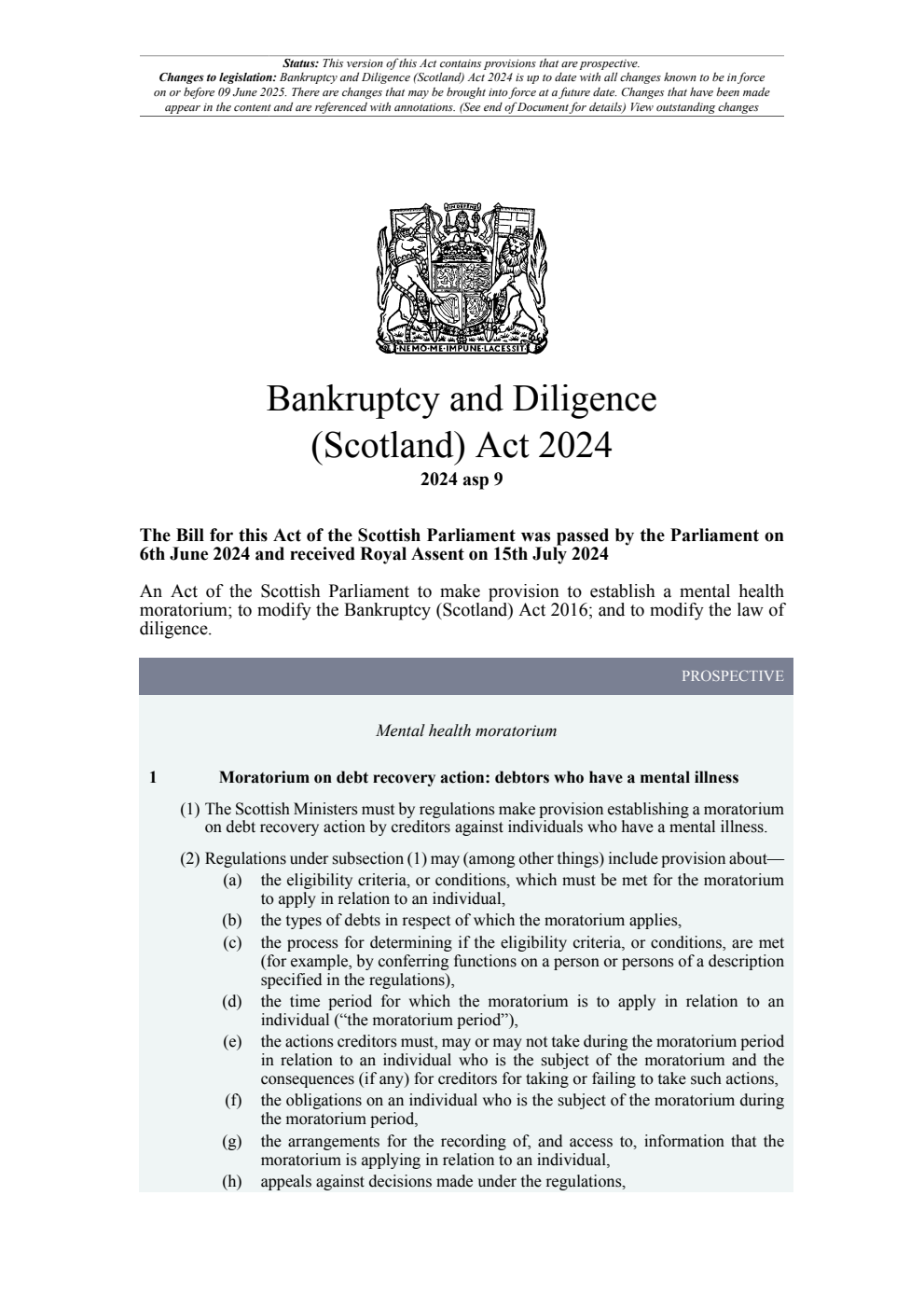 Bankruptcy and Diligence (Scotland) Act 2024. Revised 09 June 2025