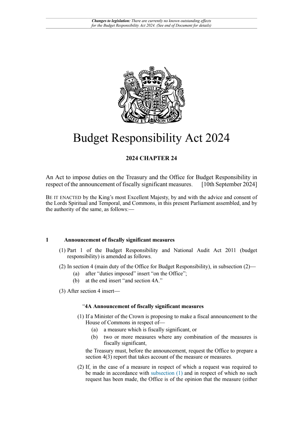 Budget Responsibility Act 2024: Chapter 24. Revised 16 October 2024