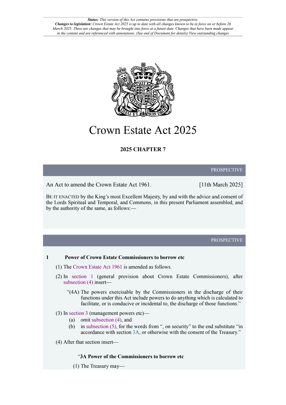 Crown Estate Act 2025: Chapter 7. Revised 26 March 2025