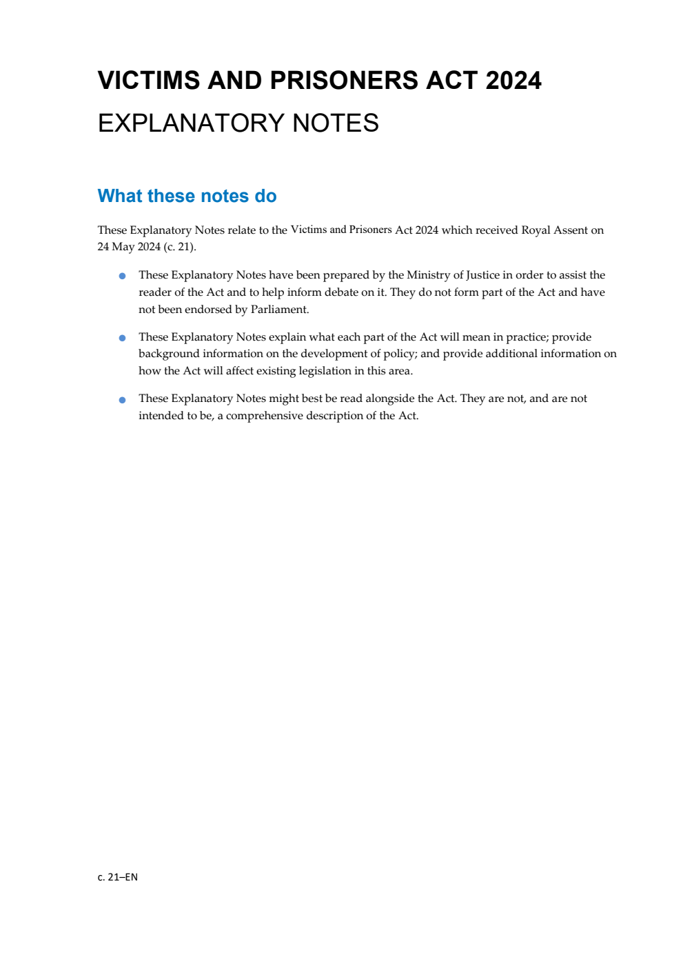 Victims and Prisoners Act 2024: Chapter 21 Explanatory Notes
