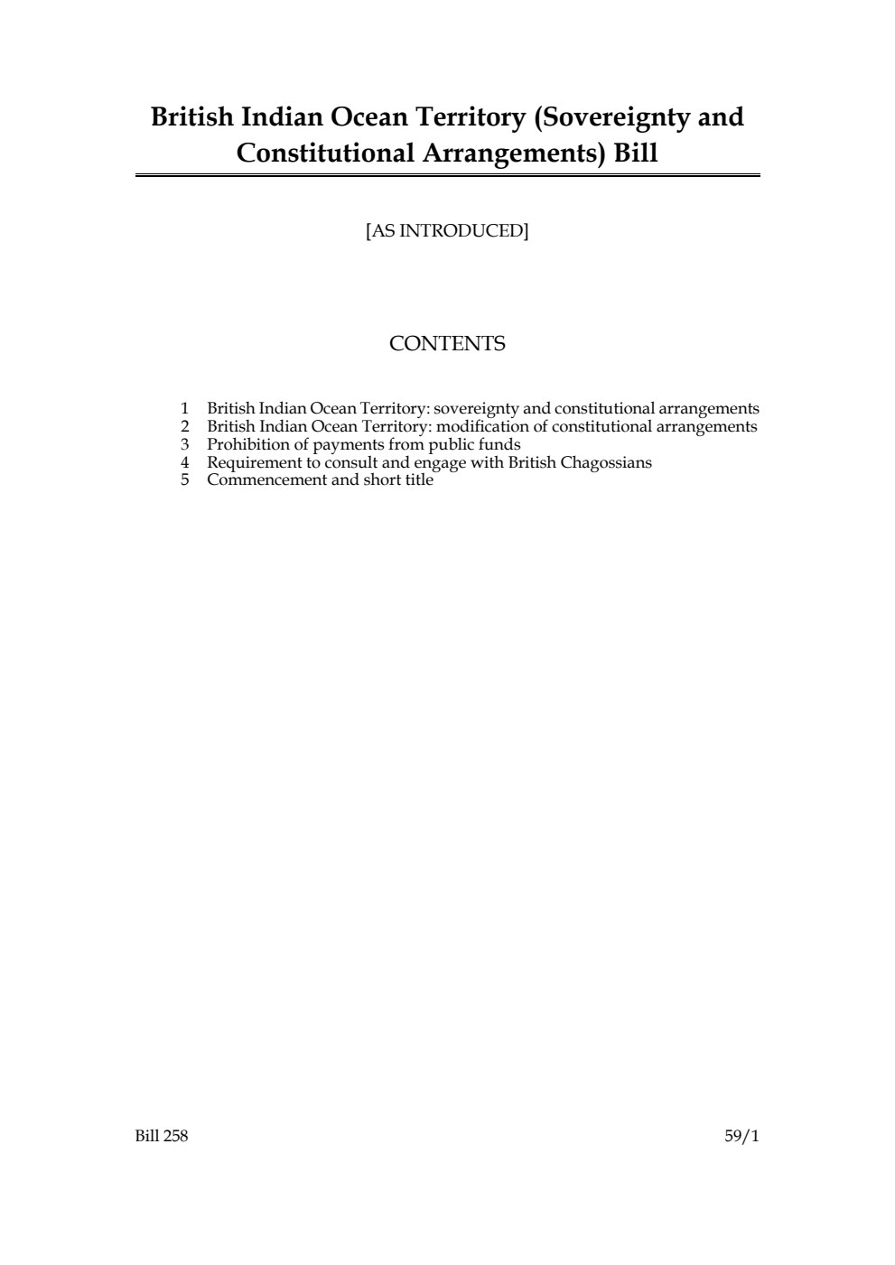 British Indian Ocean Territory (Sovereignty and Constitutional Arrangements) Bill