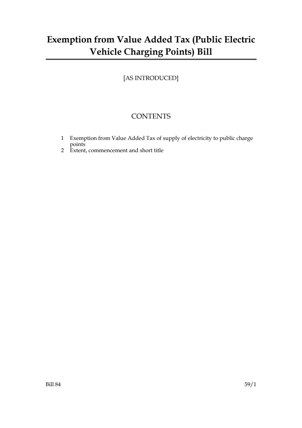 Exemption from Value Added Tax (Public Electric Vehicle Charging Points) Bill