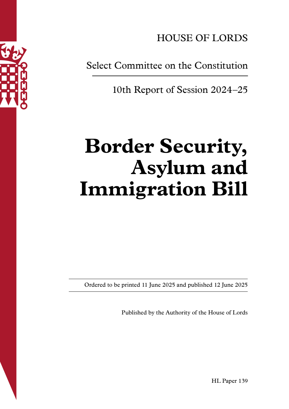 Constitution Committee 10th Report. Border Security, Asylum and Immigration Bill