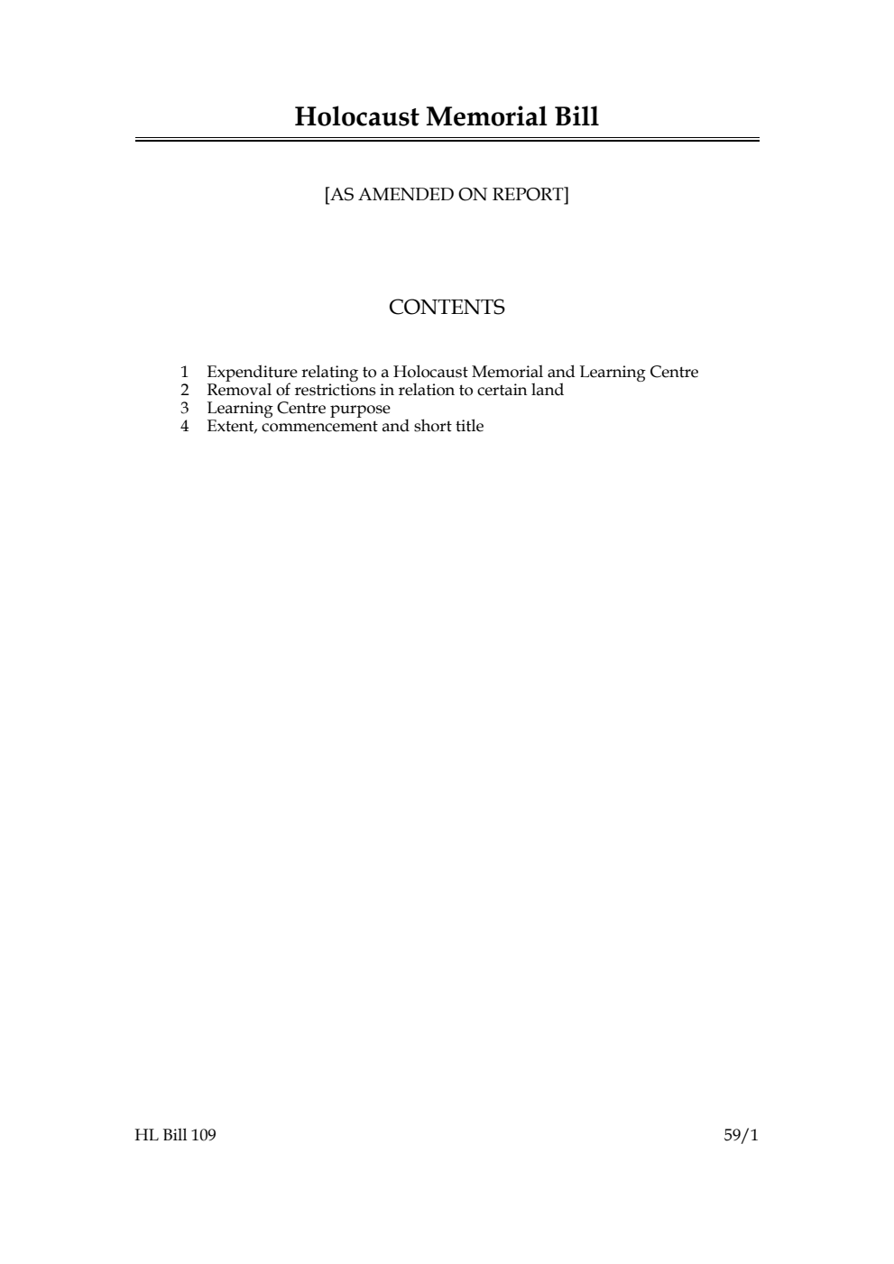 Holocaust Memorial Bill [as amended on Report]