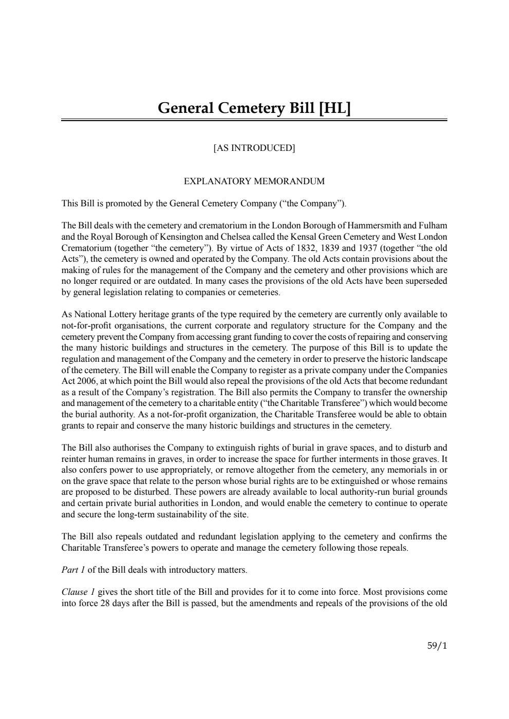 General Cemetery Bill