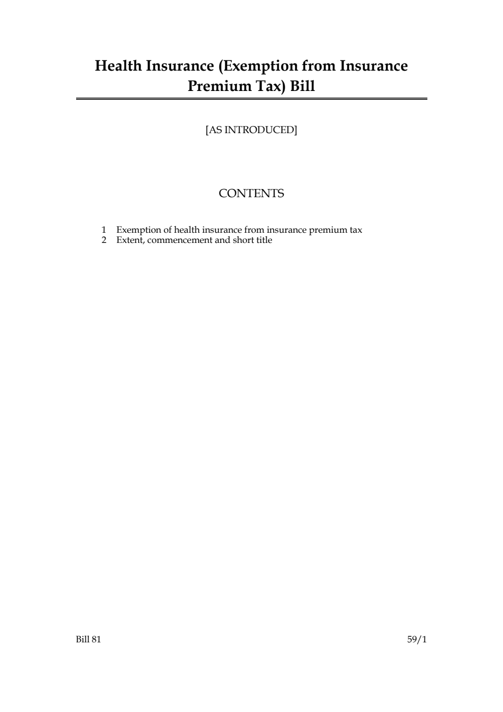 Health Insurance (Exemption from Insurance Premium Tax) Bill