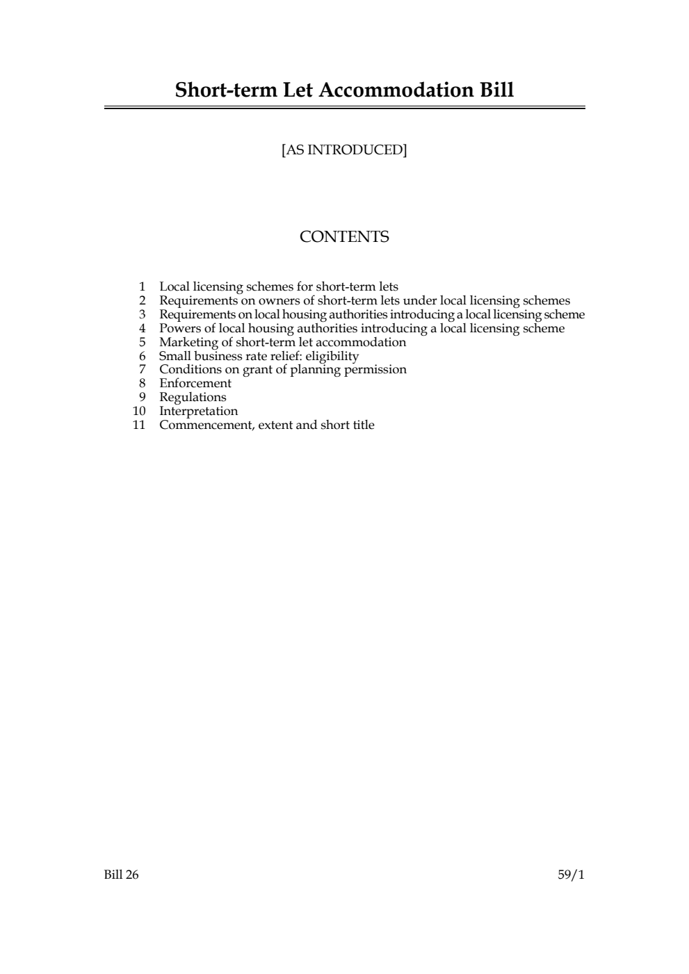 Short-term Let Accommodation Bill