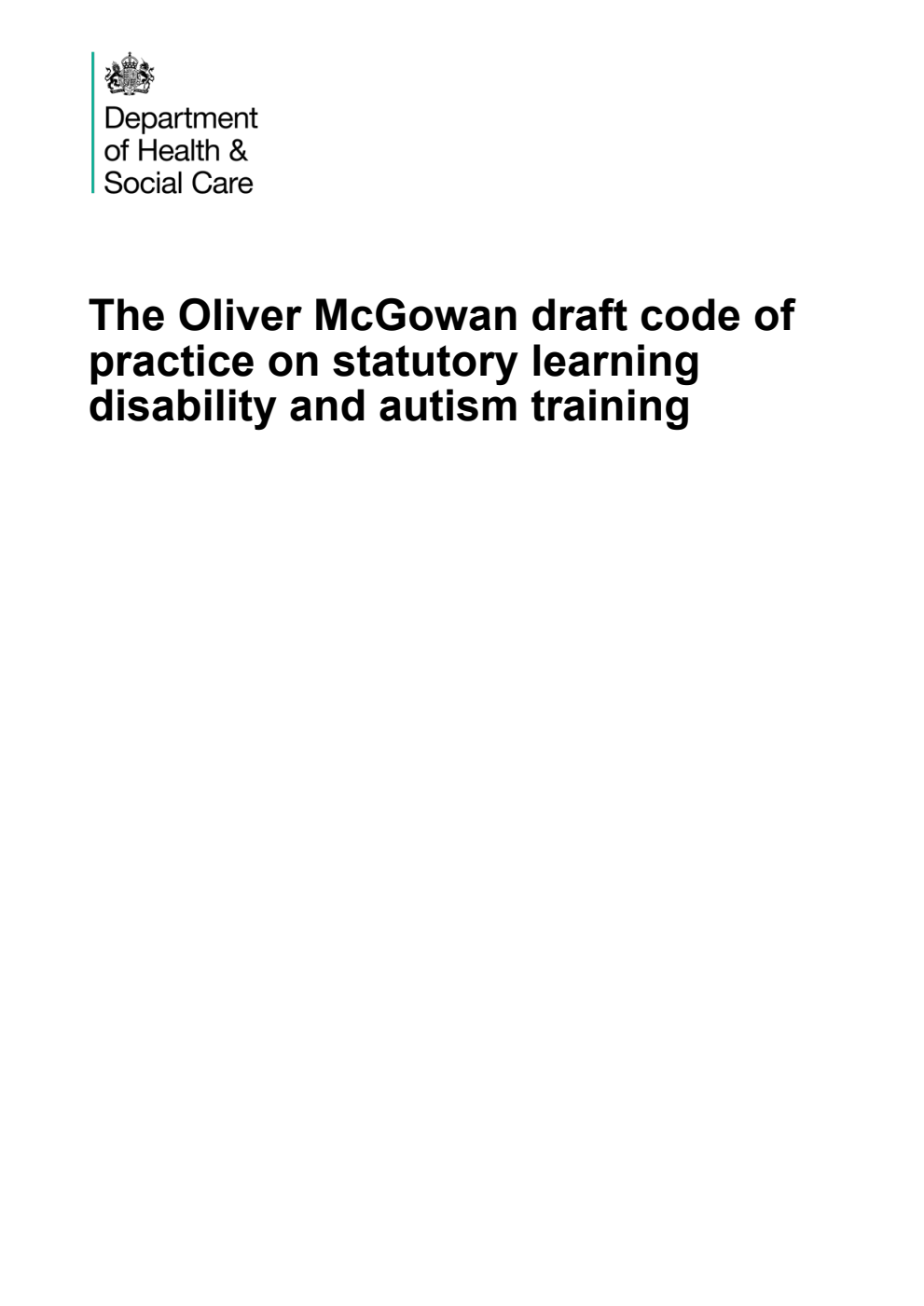 The Oliver McGowan draft code of practice on statutory learning disability and autism training