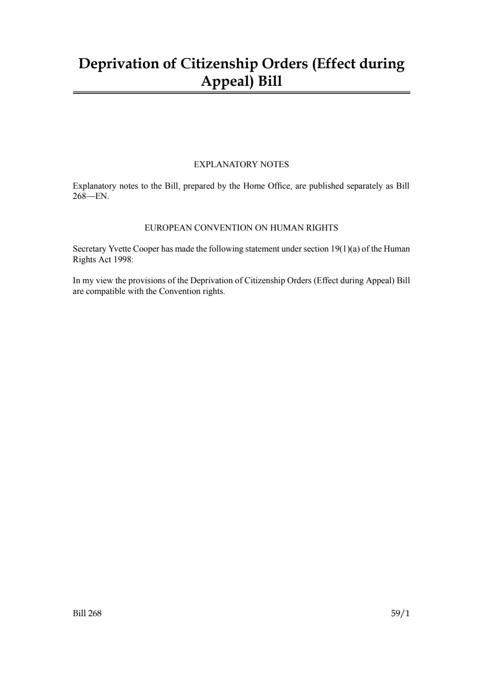 Deprivation of Citizenship Orders (Effect during Appeal) Bill