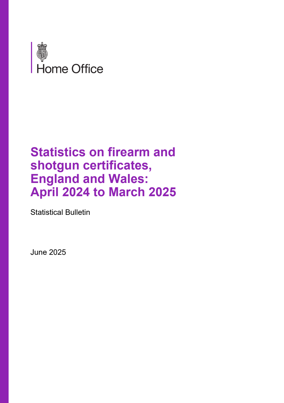 Home Office Statistical Bulletin Statistics on firearm and shotgun certificates, England and Wales: April 2024 to March 2025