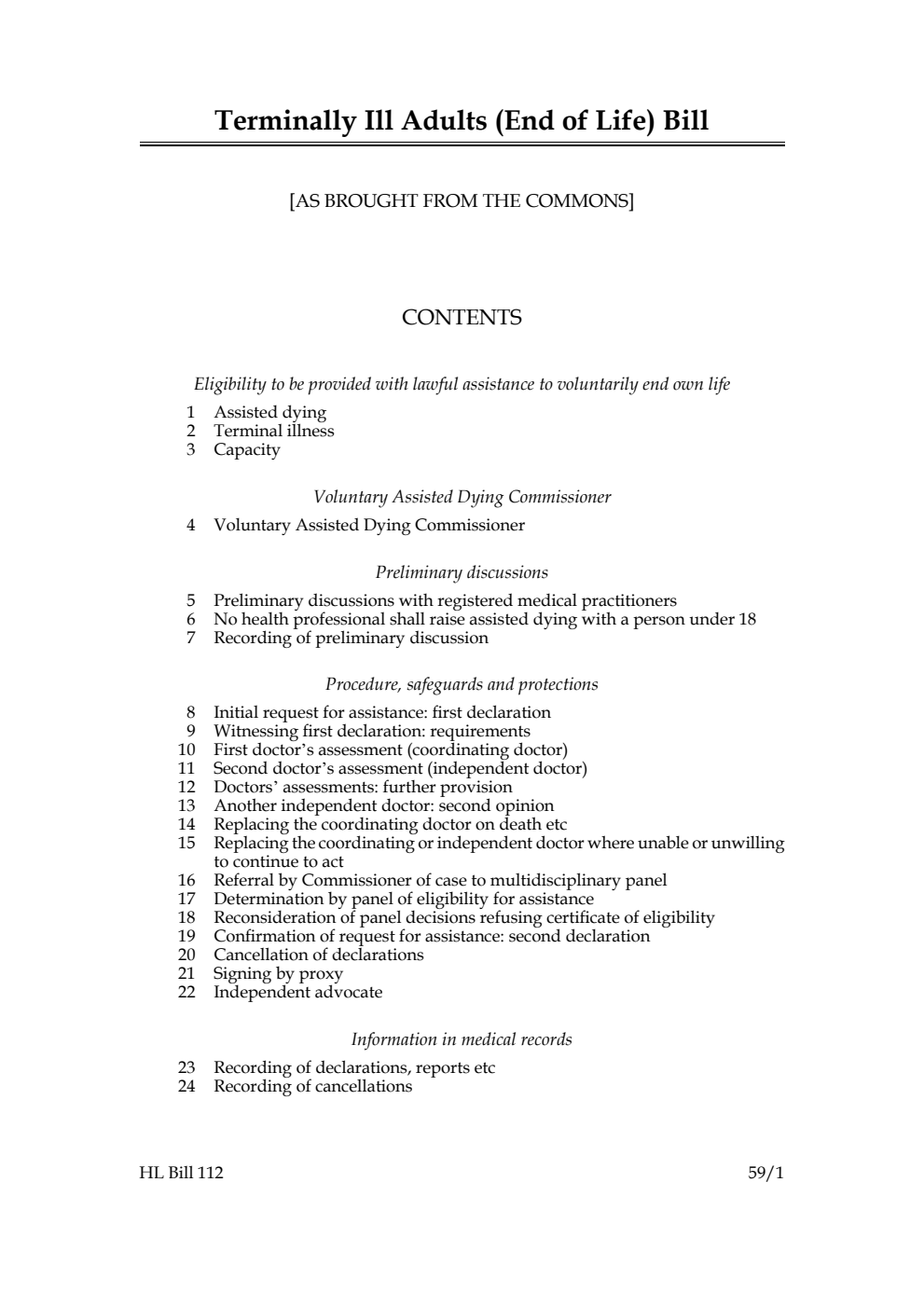Terminally Ill Adults (End of Life) Bill [as brought from the Commons]