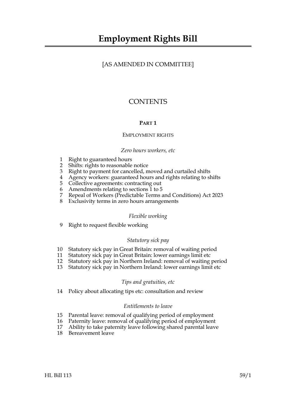 Employment Rights Bill [as amended in Committee]