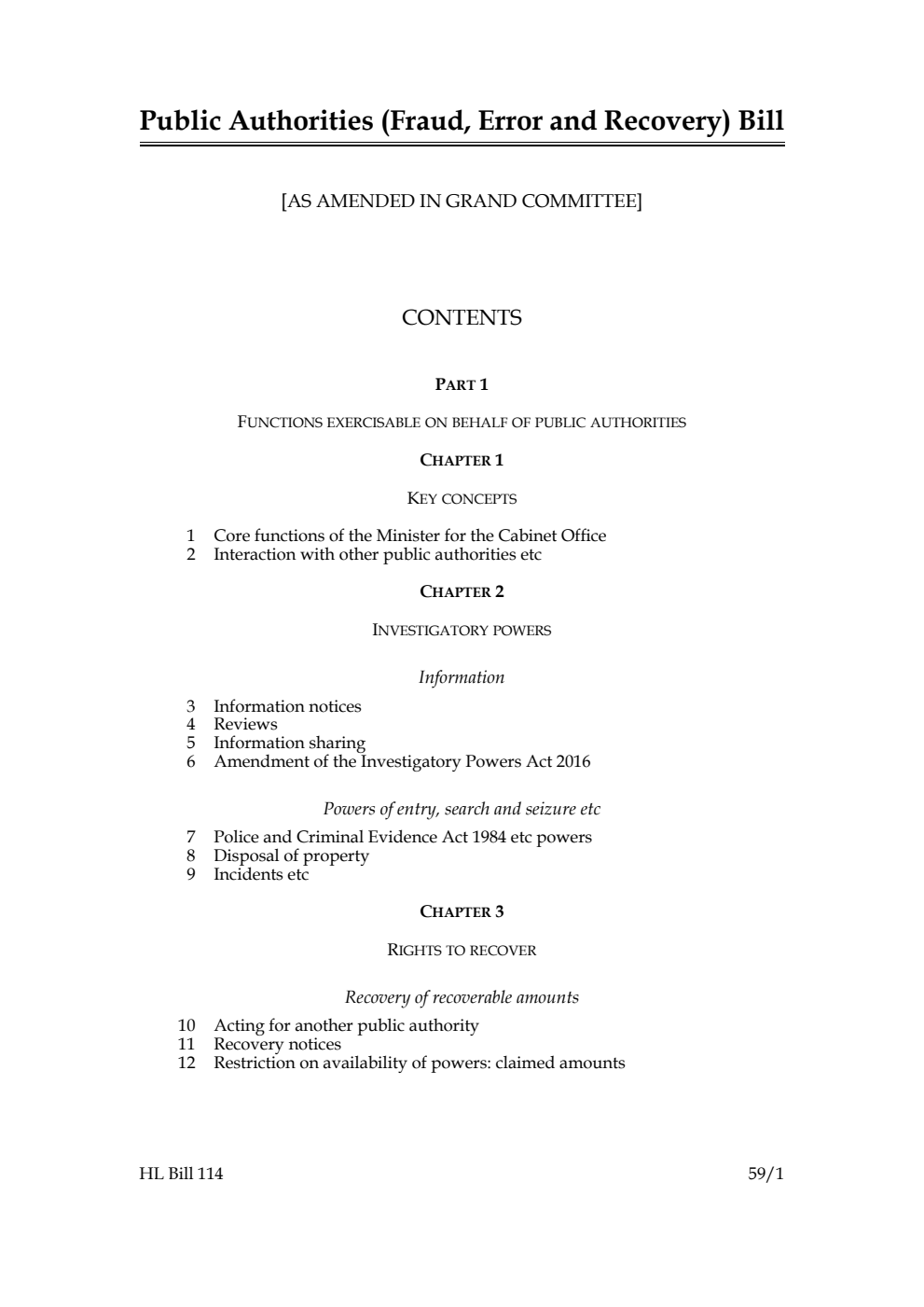 Public Authorities (Fraud, Error and Recovery) Bill [as amended in Grand Committee]