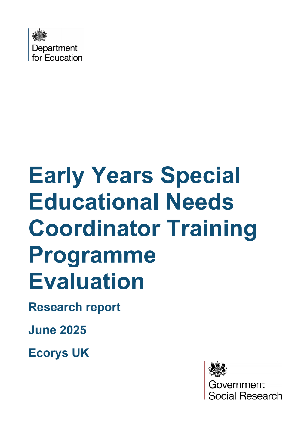 DFE-RR1532 Early Years Special Educational Needs Coordinator Training Programme Evaluation. Research report. June 2025