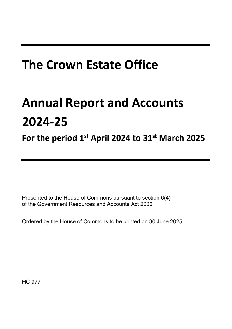 The Crown Estate Office Annual Report and Accounts 2024-25 for the period 1st April 2024 to 31st March 2025