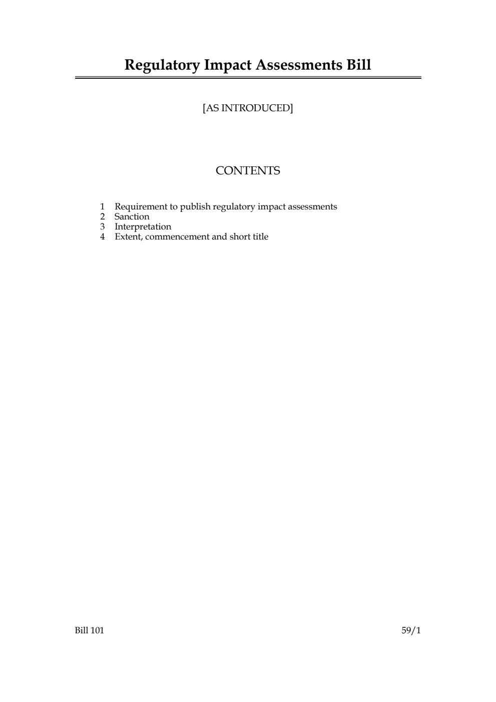 Regulatory Impact Assessments Bill