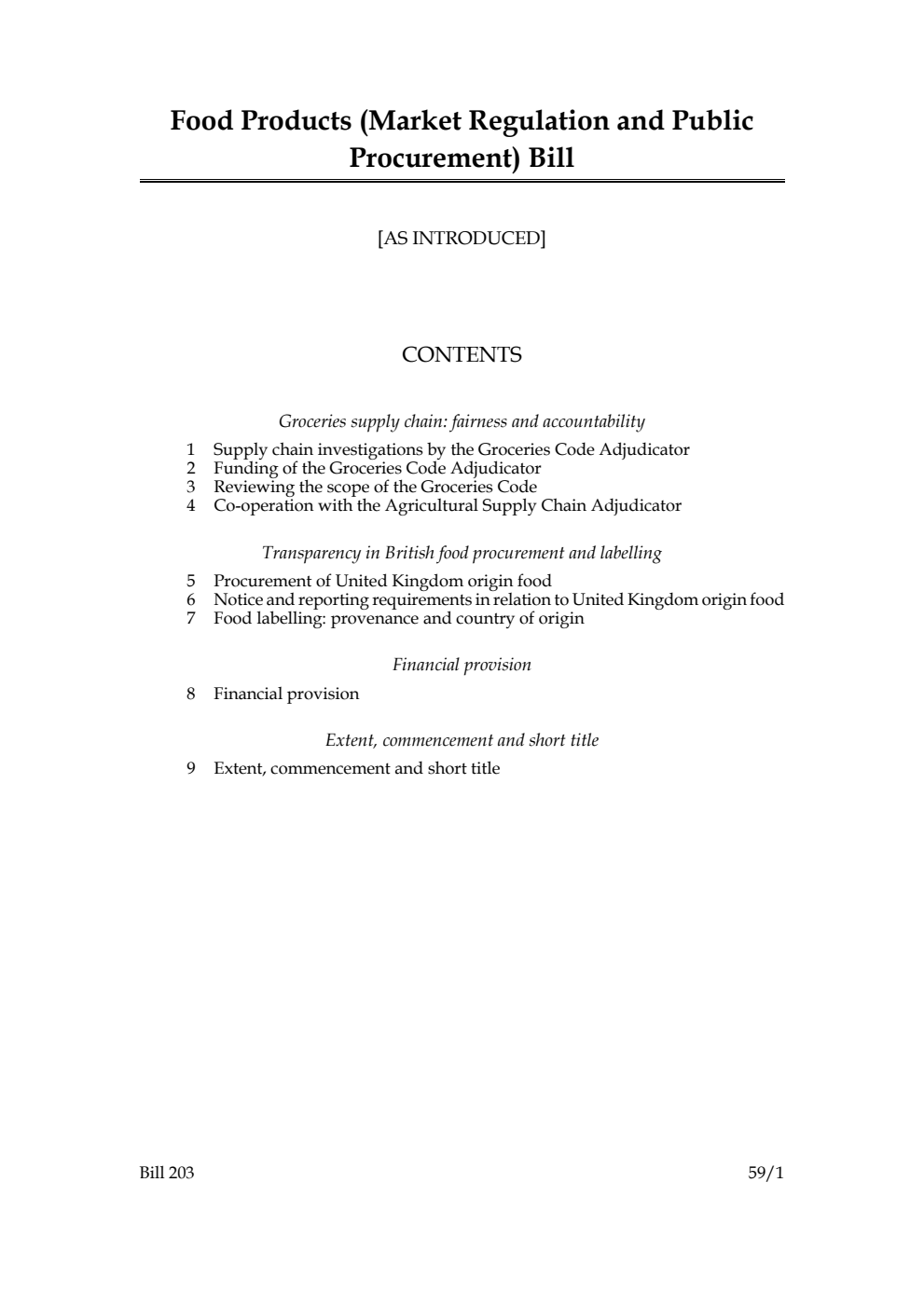 Food Products (Market Regulation and Public Procurement) Bill