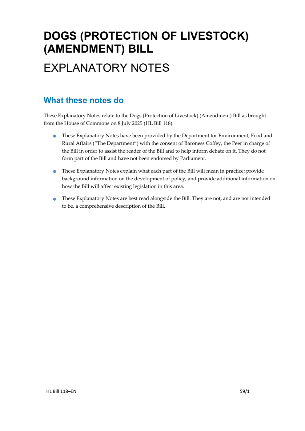 Dogs (Protection of Livestock) (Amendment) Bill Explanatory Notes