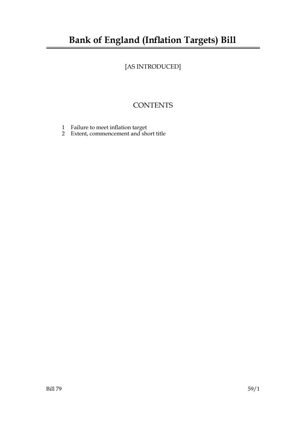 Bank of England (Inflation Targets) Bill
