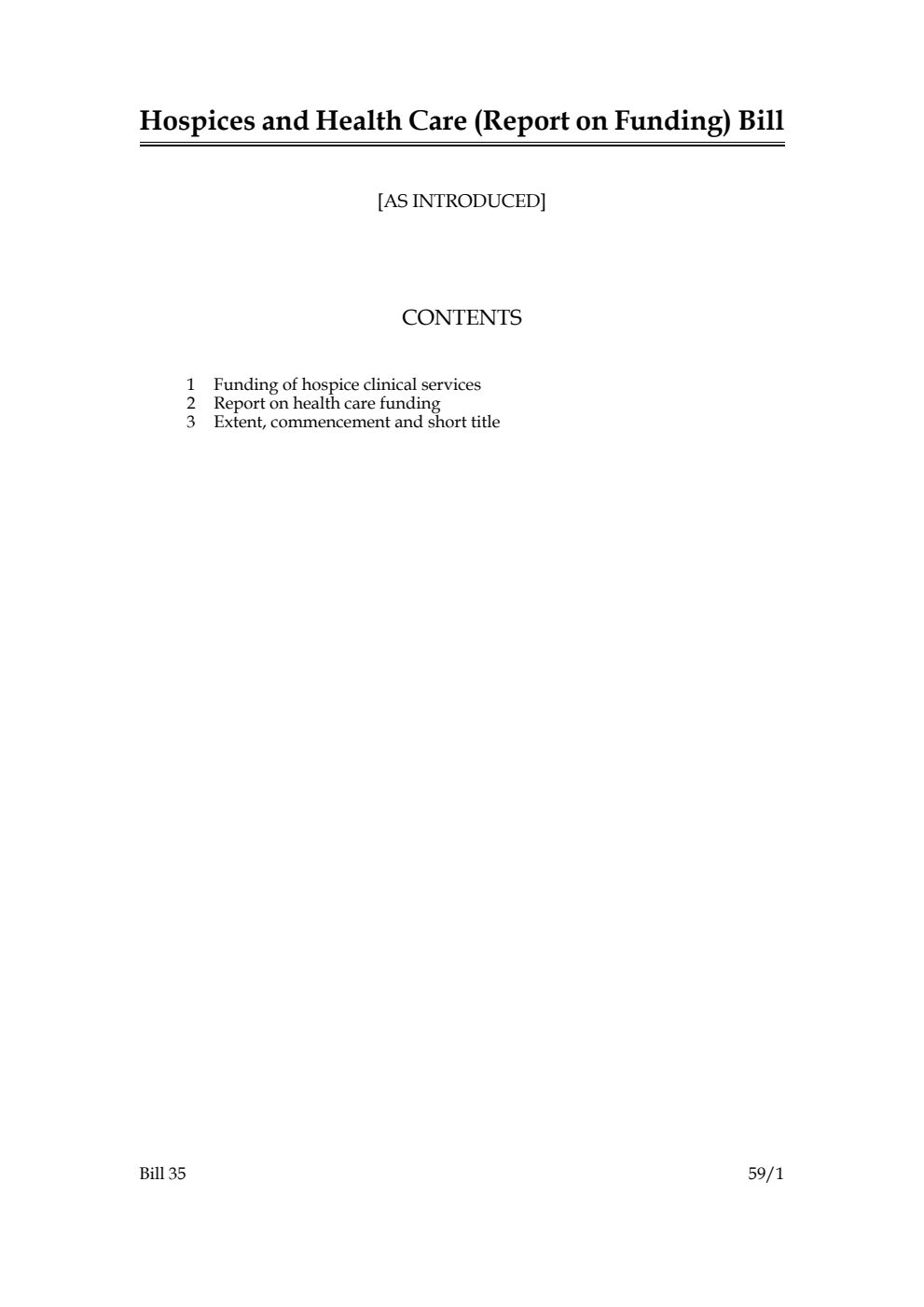 Hospices and Health Care (Report on Funding) Bill