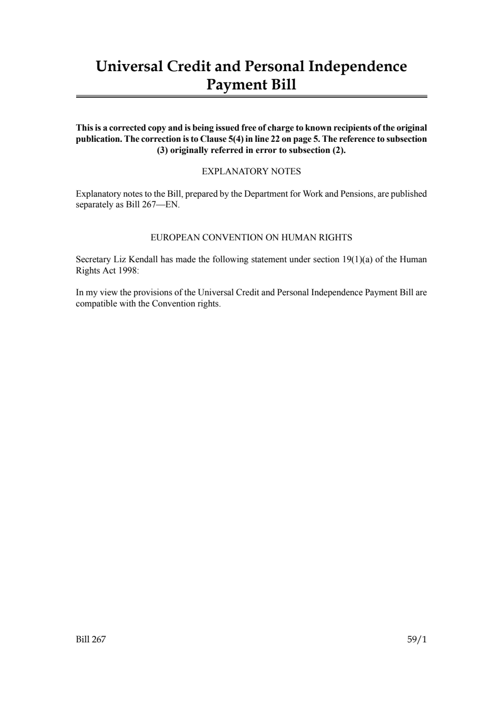 Universal Credit and Personal Independence Payment Bill. Corrected, July 2025