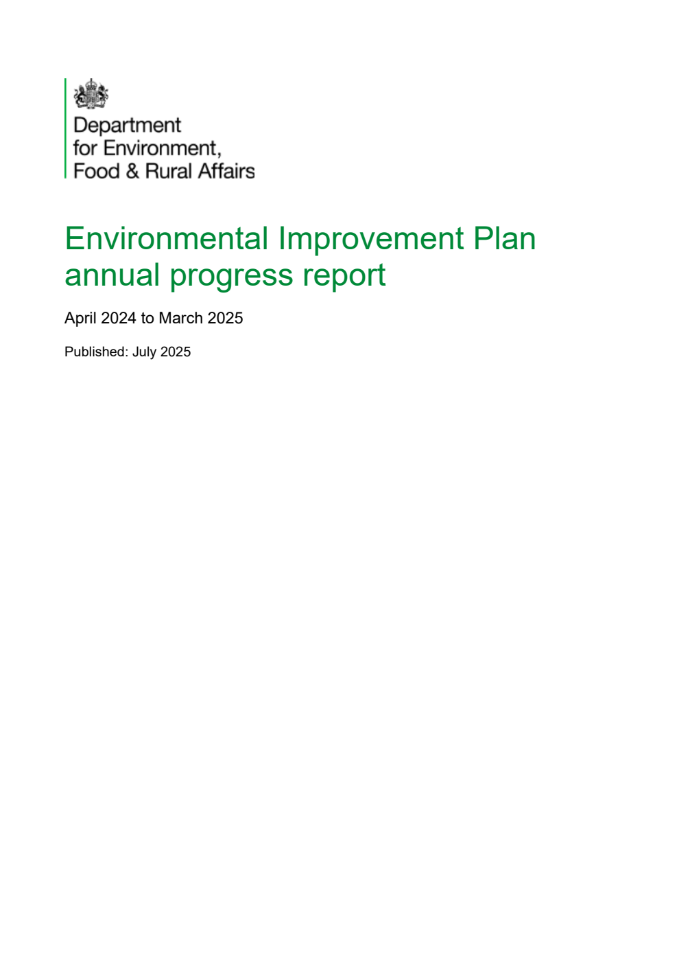 Environmental Improvement Plan annual progress report April 2024 to March 2025