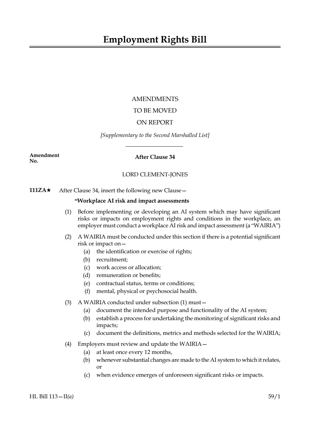 Employment Rights Bill Amendments to be moved on report [Supplementary to the Second Marshalled List]