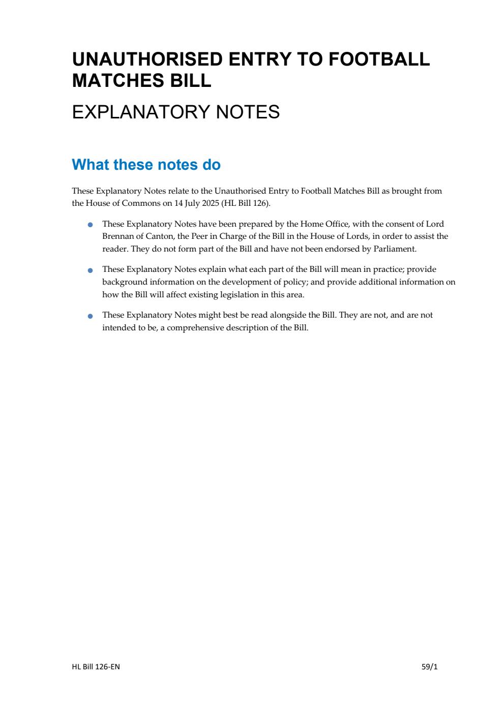 Unauthorised Entry to Football Matches Bill Explanatory Notes