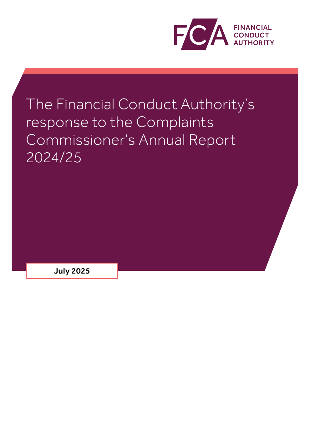 The Financial Conduct Authority’s response to the Complaints Commissioner’s Annual Report 2024/25