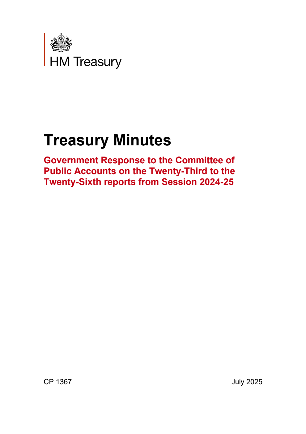 Treasury Minutes Government Response to the Committee of Public Accounts on the Twenty-Third to the Twenty-Sixth reports from Session 2024-25