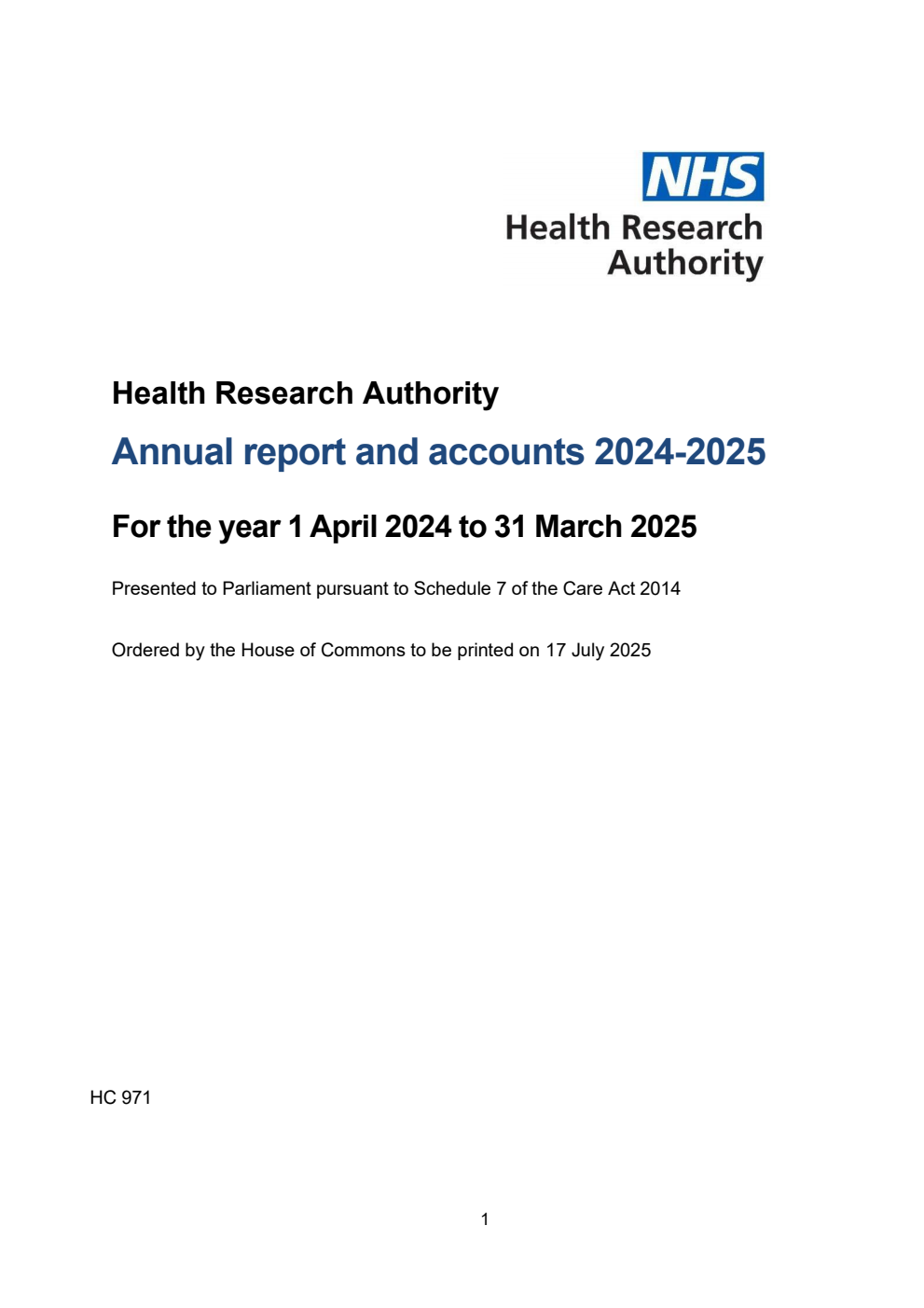 Health Research Authority Annual report and accounts 2024-2025 for the year 1 April 2024 to 31 March 2025